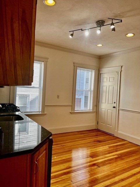 87 Bailey Street, Unit 1 Boston, MA 02124 - Photo 7 of 11 a kitchen with granite countertop a stove cabinets and wooden floor