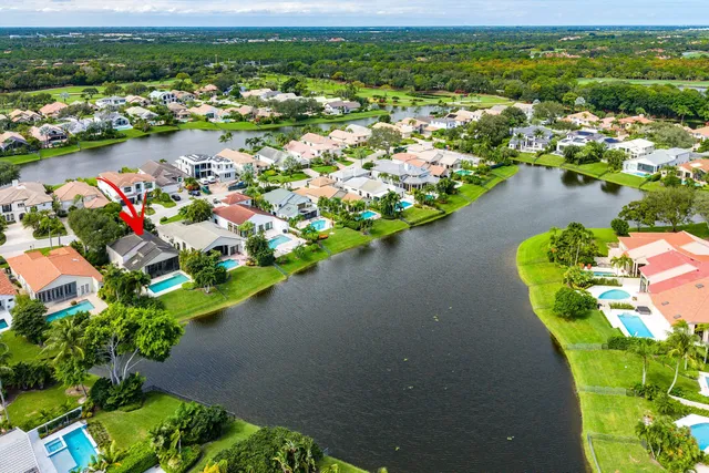 a view of a lake with a city