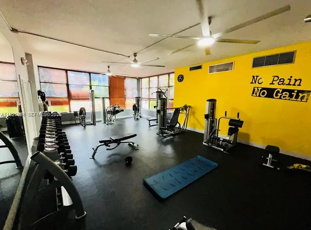 a view of a room with gym equipment