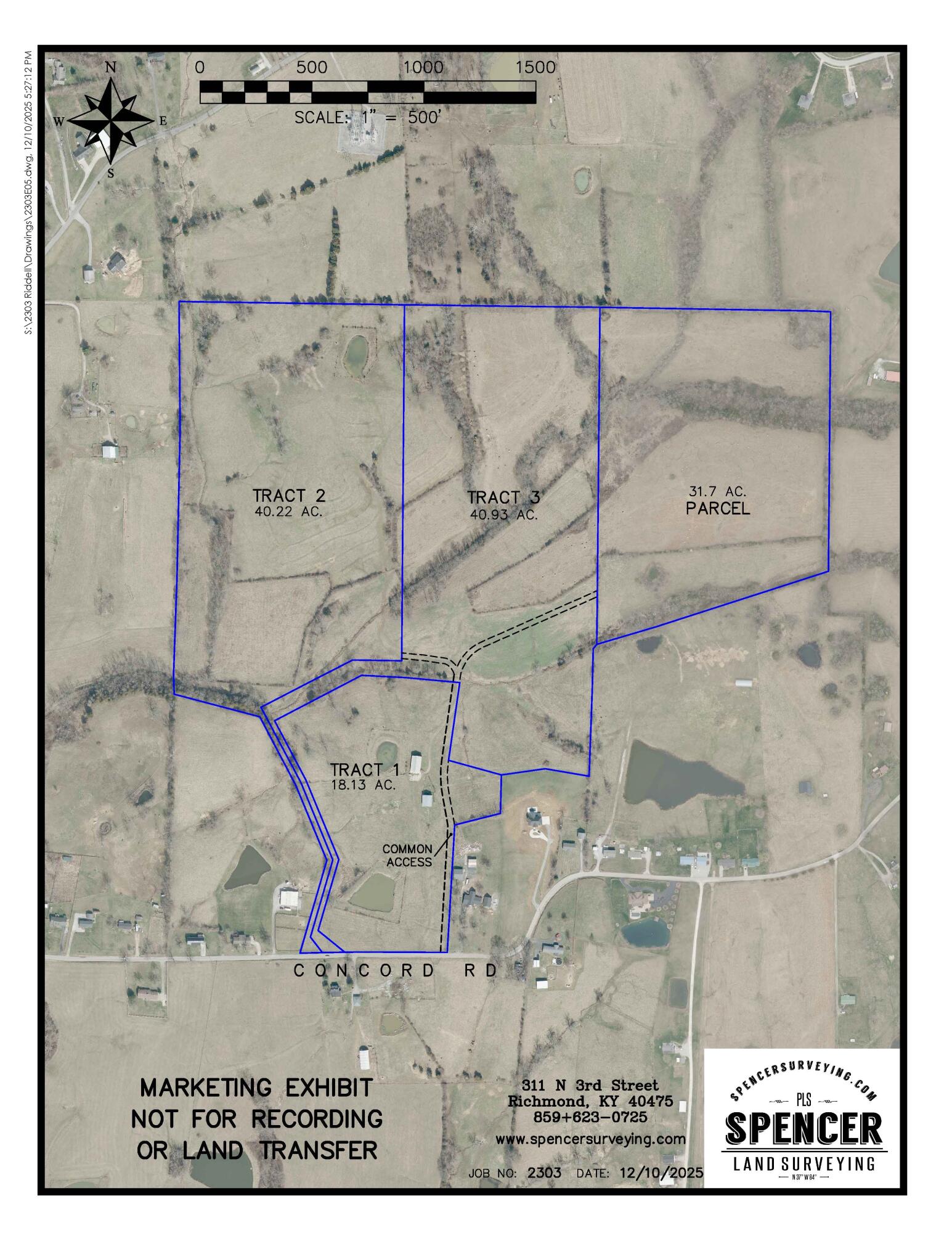 420 Concord Road, Unit TRACT 3 Richmond, KY 40475 - Photo 3 of 21 Aerial map of all Tract 2, Tract 3, and Parcel A also showing proposed common driveway