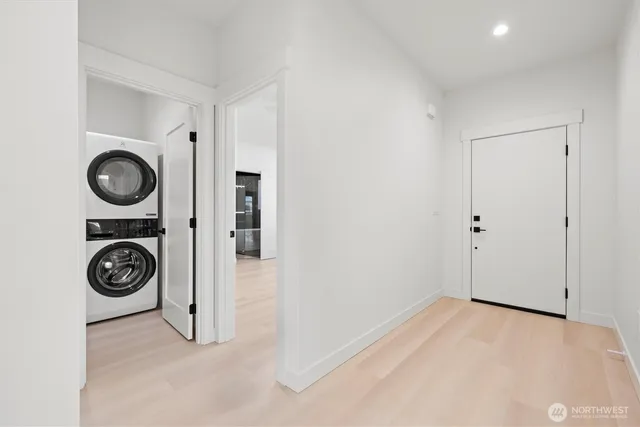 a view of a storage & utility room with washer and dryer