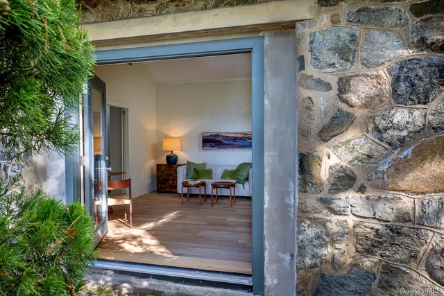 a bathroom with sink and mirror
