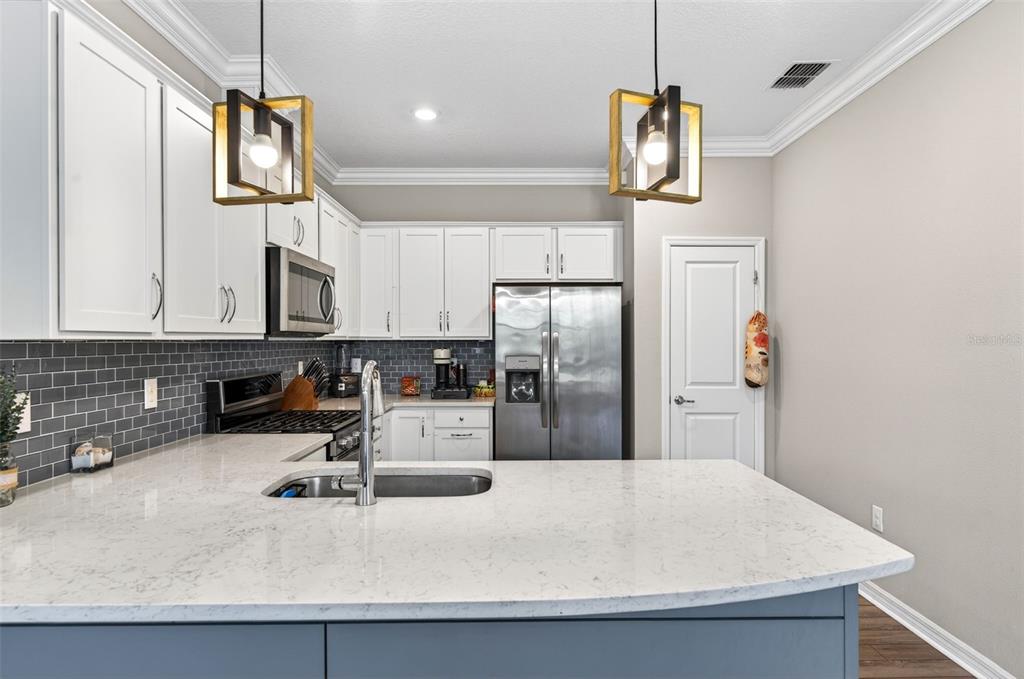 6427 Mooring Line Circle Apollo Beach, FL 33572 - Photo 13 of 34 a kitchen with stainless steel appliances granite countertop a sink refrigerator and microwave