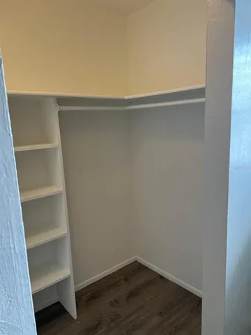 a view of an empty walk in closet