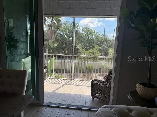 a balcony view with a couch