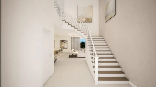 a bedroom with a large bed and white walls