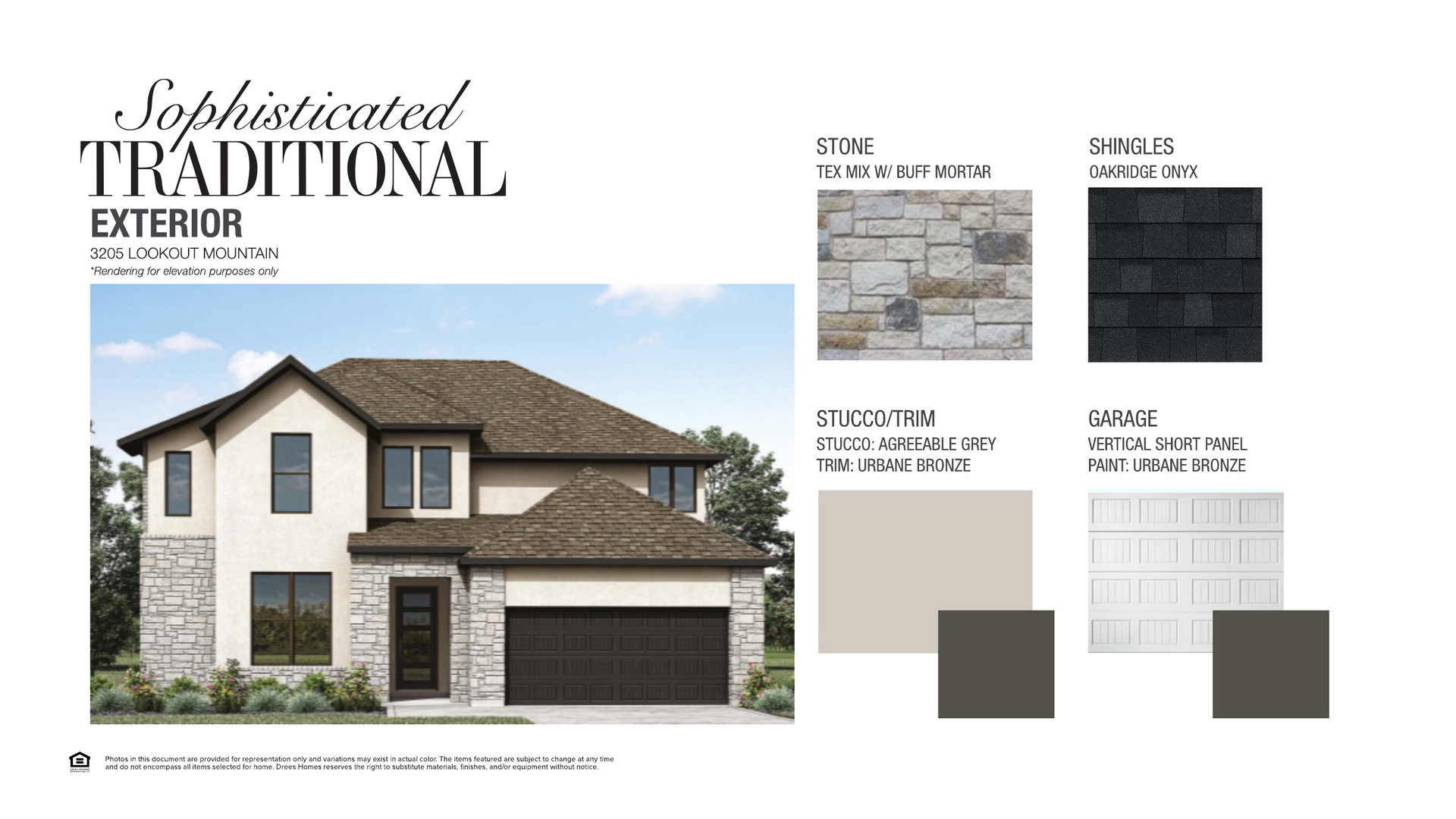 3205 Lookout Mountain Road Georgetown, TX 78628 - Photo 4 of 9 A traditional two-story exterior elevation mockup features a design with stone and stucco finishes.