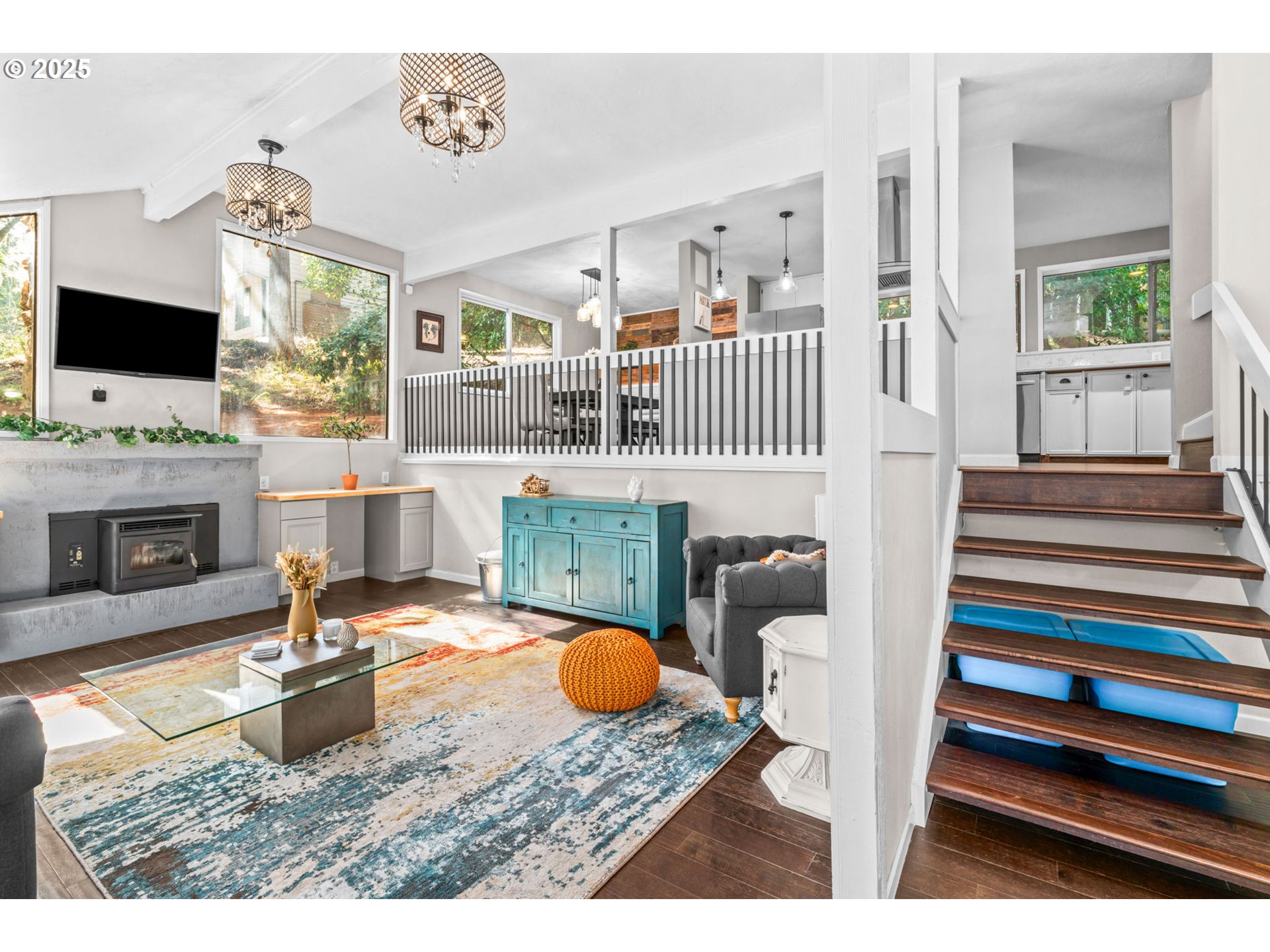 792 Brookside Drive Eugene, OR 97405 - Photo 16 of 46 a living room with furniture a flat screen tv and a fireplace