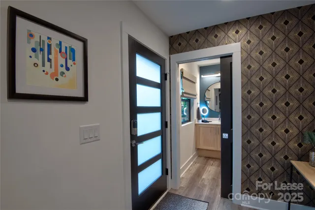 a view of a hallway with elevator