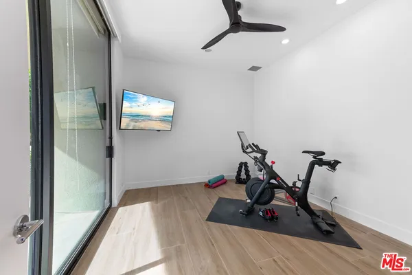 a view of a room with gym equipment