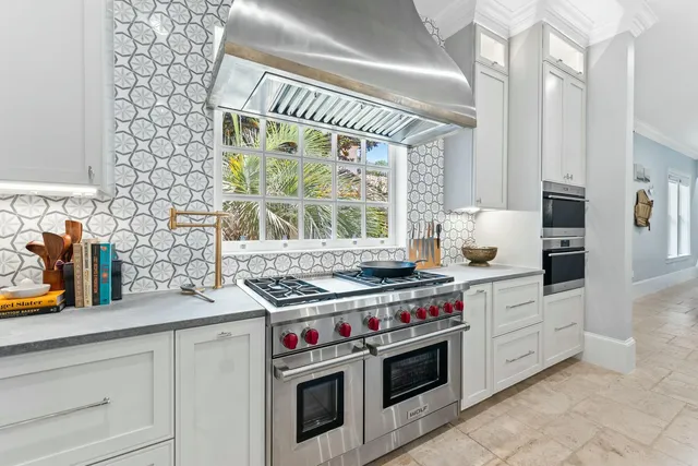 a kitchen with lots of counter top space