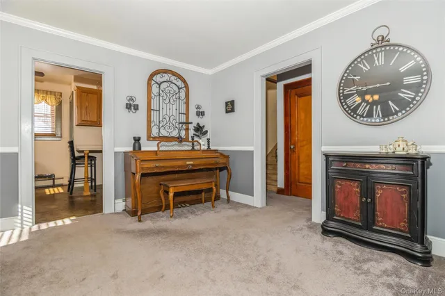 a room with a mirror and a table