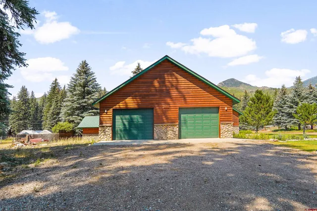 a view of a garage with storage