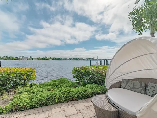 a view of a lake from a yard