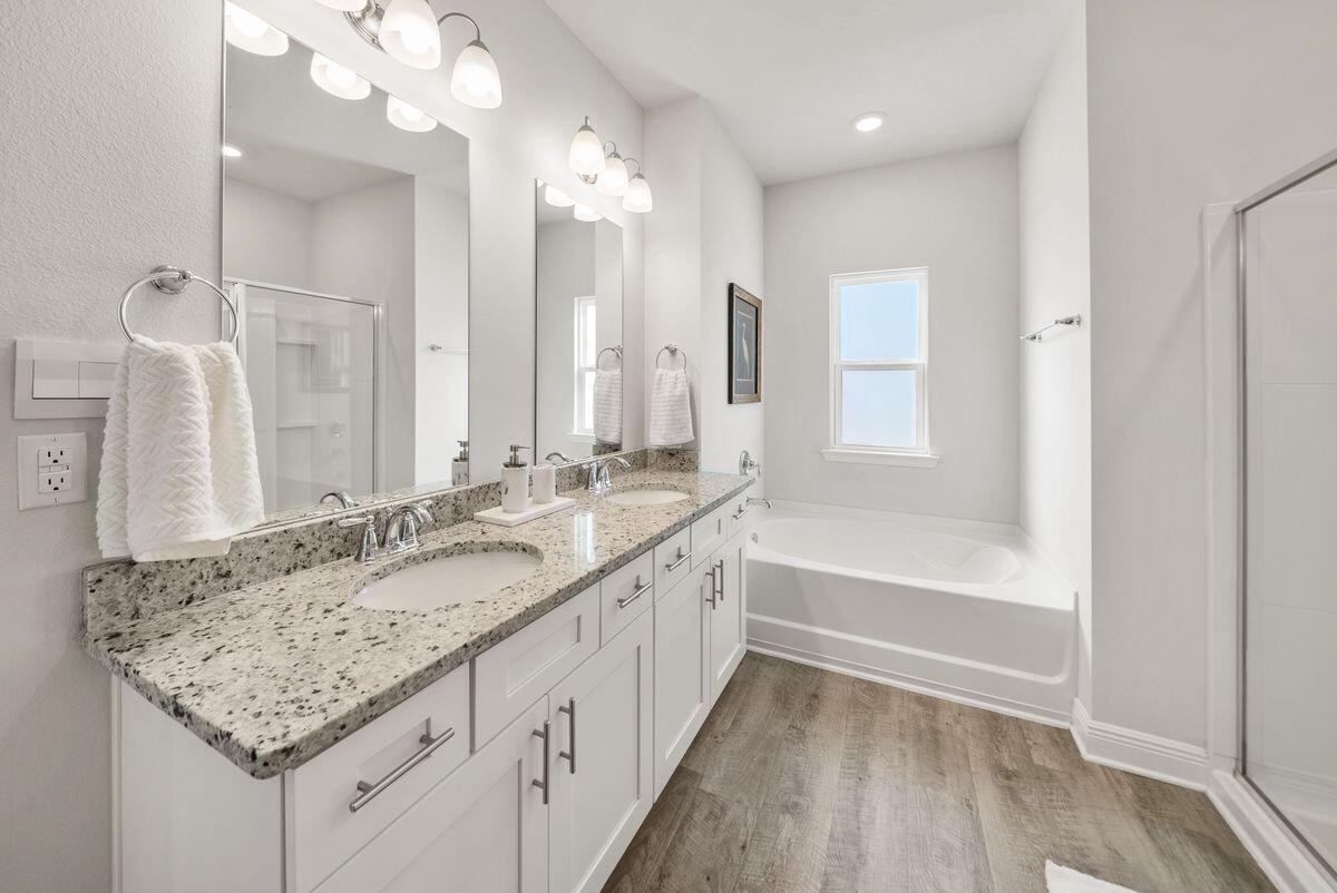 774 Backwater Road Port St. Joe, FL 32456 - Photo 23 of 65 a bathroom with a granite countertop sink a large mirror and a bathtub