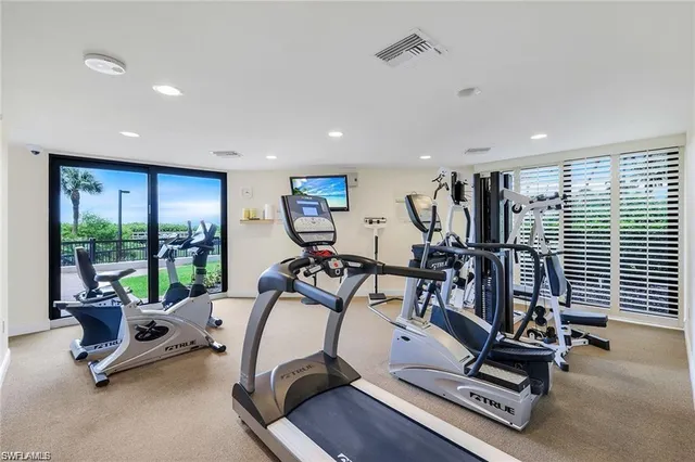 a view of a room with gym equipment