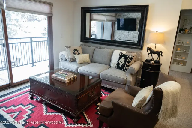 a living room with furniture and a rug