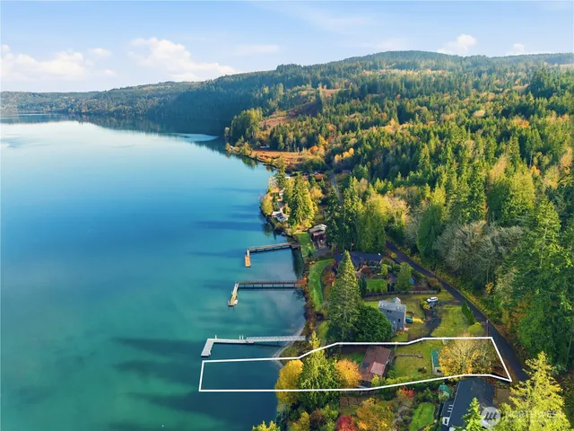 a view of a lake with a mountain in the background