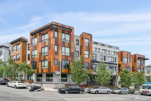 a front view of a building with street view