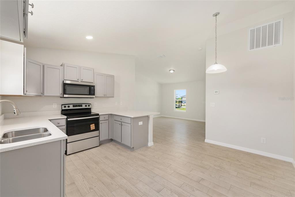 29 Olive Cir Loop Ocala, FL 34472 - Photo 19 of 49 a kitchen with granite countertop a stove top oven a sink dishwasher and a refrigerator with wooden floor