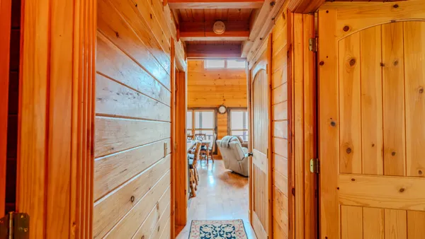 a view of wooden staircase