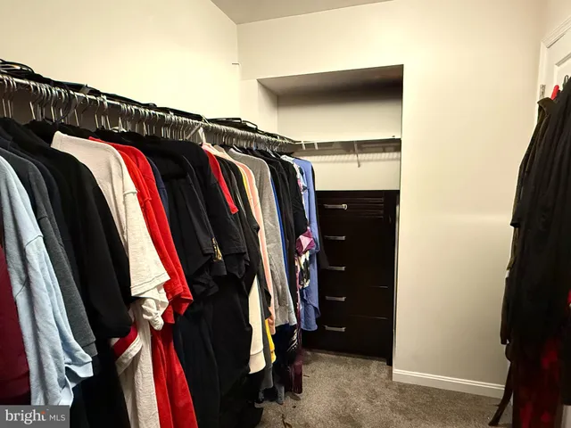 a view of walk in closet with clothes and shoes