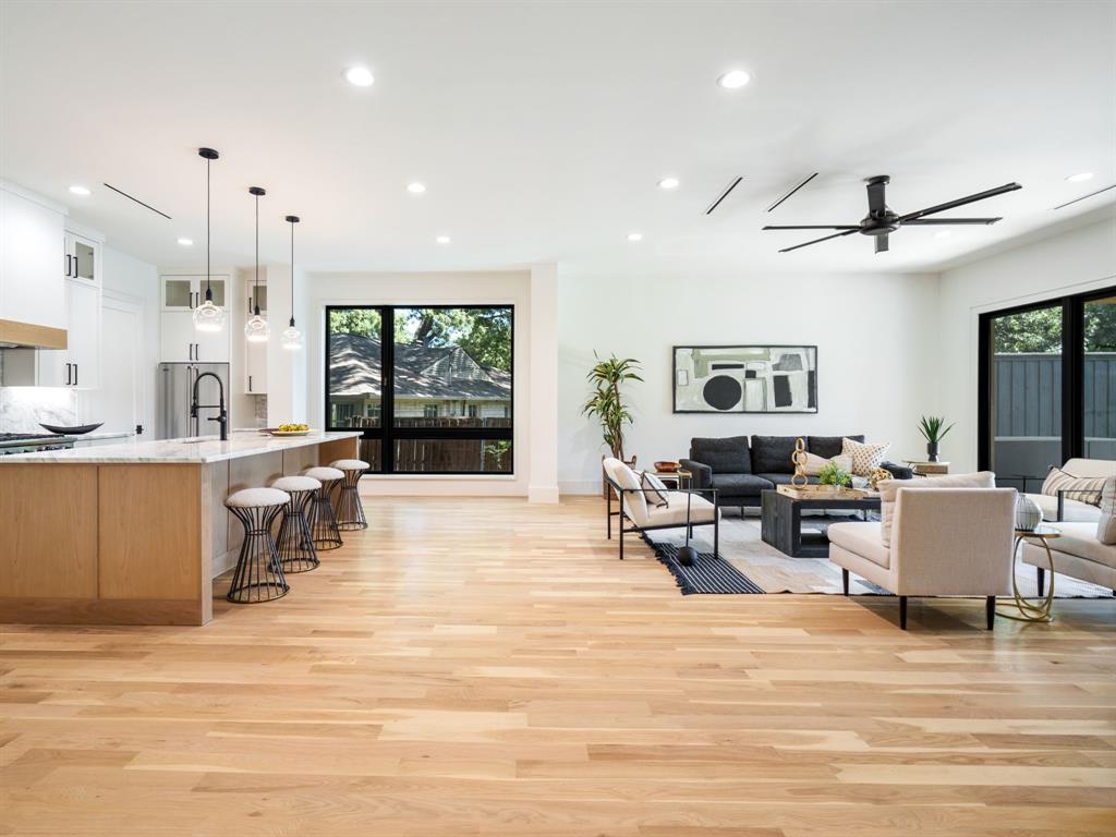 4010 Sperry Street Dallas, TX 75214 - Photo 6 of 40 Living room with light wood finished floors, recessed lighting, and a ceiling fan