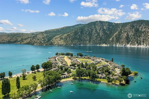a view of a lake with a mountain in the background