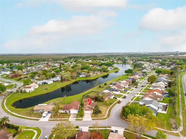 an aerial view of a house