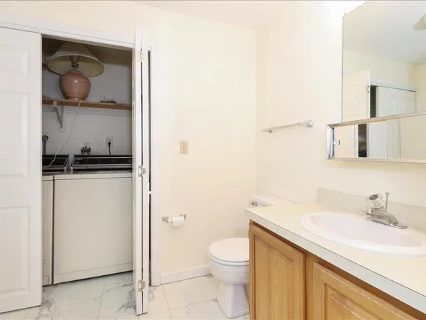 a bathroom with a sink a toilet and vanity