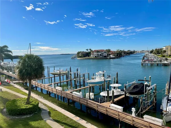 a view of a lake with a terrace