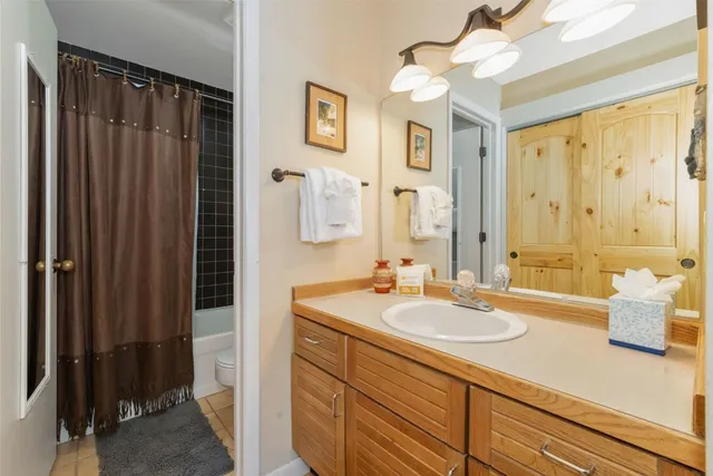 a bathroom with a sink a mirror and a shower