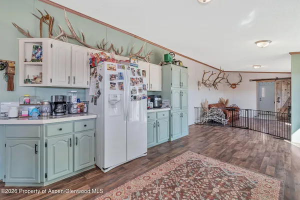 a storage room with cabinets