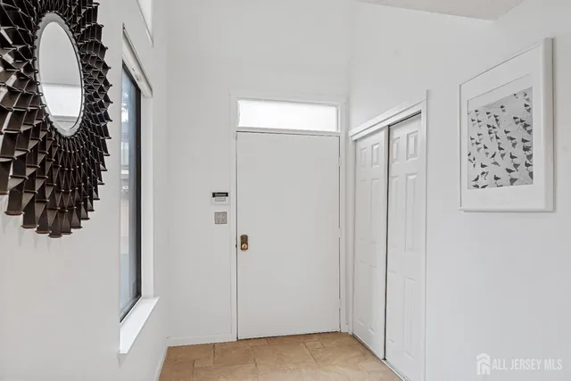 a view of a bedroom with a small space