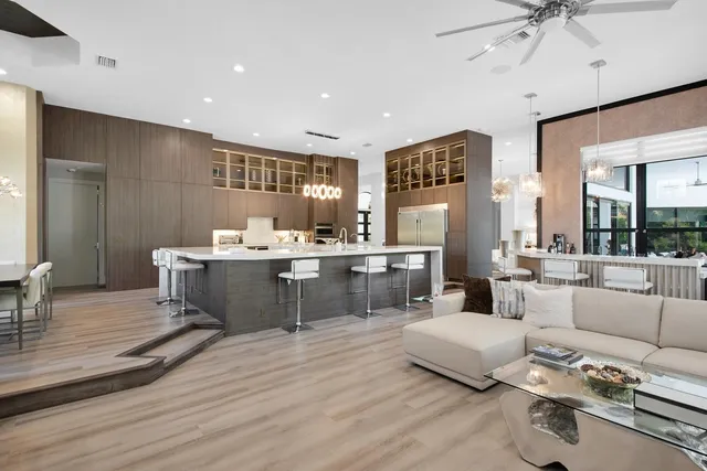 a view of a living room and dining room