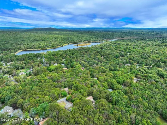 a view of a field with an ocean