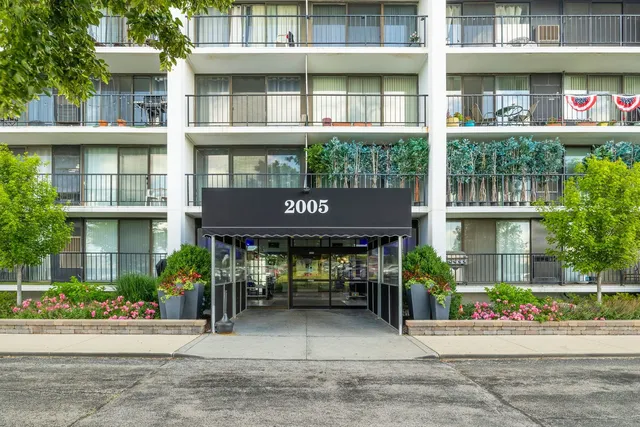 a front view of a multi story building