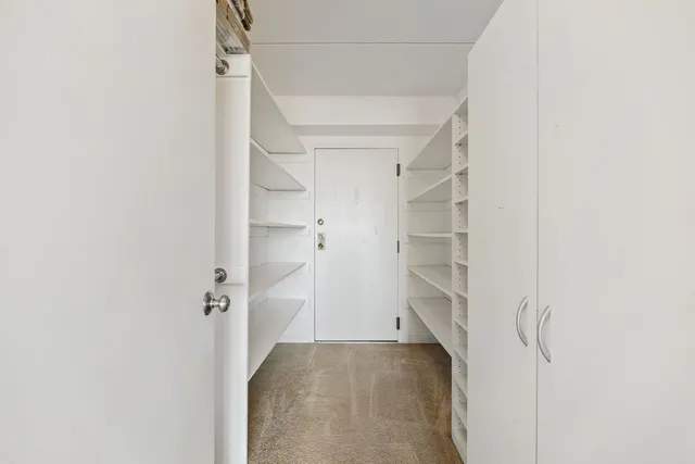 a view of walk in closet with empty racks
