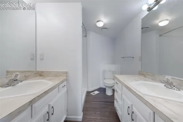 a bathroom with a sink toilet and vanity