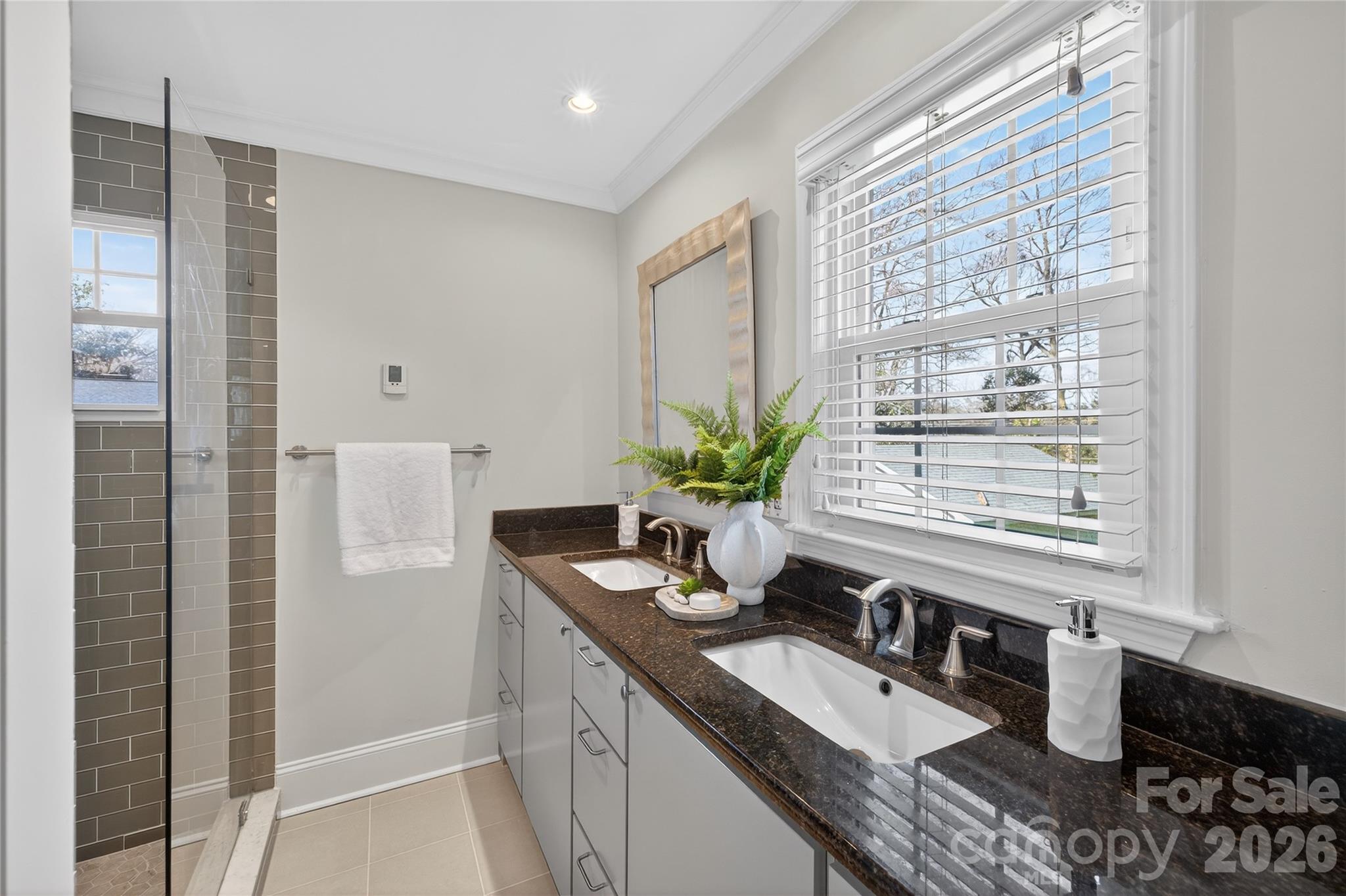 731 Sandridge Road Charlotte, NC 28210 - Photo 23 of 32 a bath room with a granite countertop sink and a mirror
