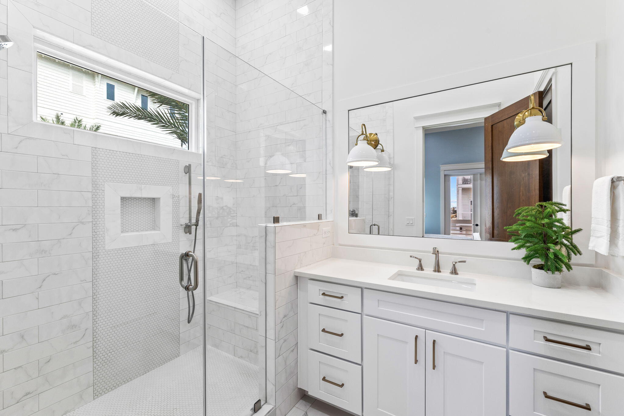 6 Palm Ct Lane Inlet Beach, FL 32461 - Photo 29 of 65 a bathroom with a shower sink and mirror