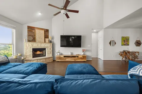 a room with furniture and air hockey table