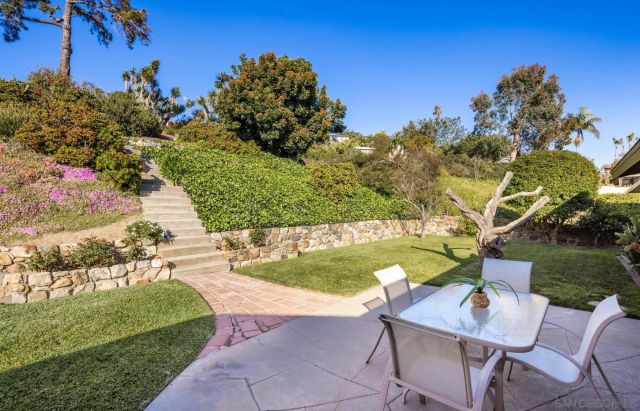 a backyard of a house with outdoor seating