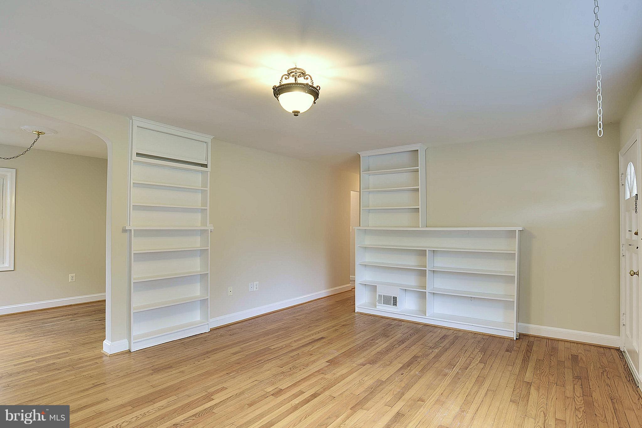 Living Room with built in book cases