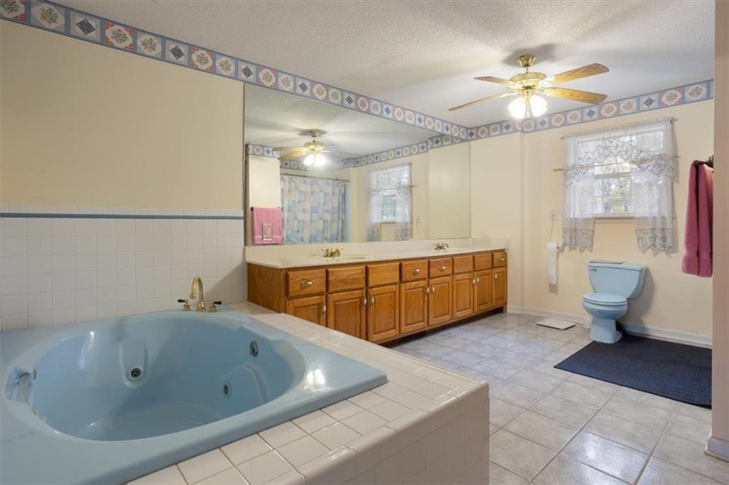 871 Robinson Road Chatsworth, GA 30705 - Photo 15 of 25 a bathroom with a tub a sink and a large mirror
