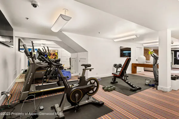 a view of a room with gym equipment