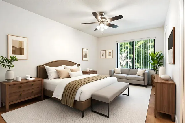 a bedroom with bed and a window