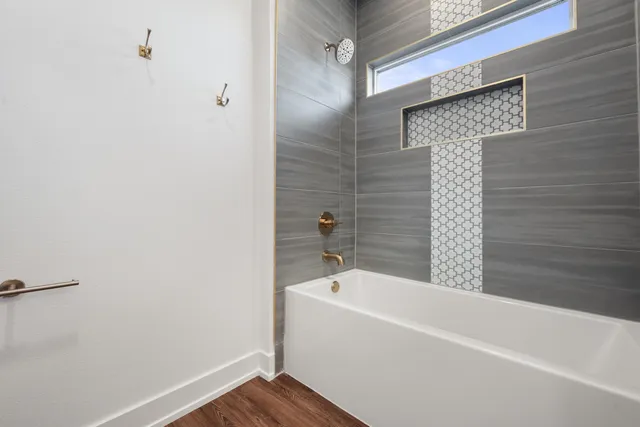 a bathroom with a bathtub