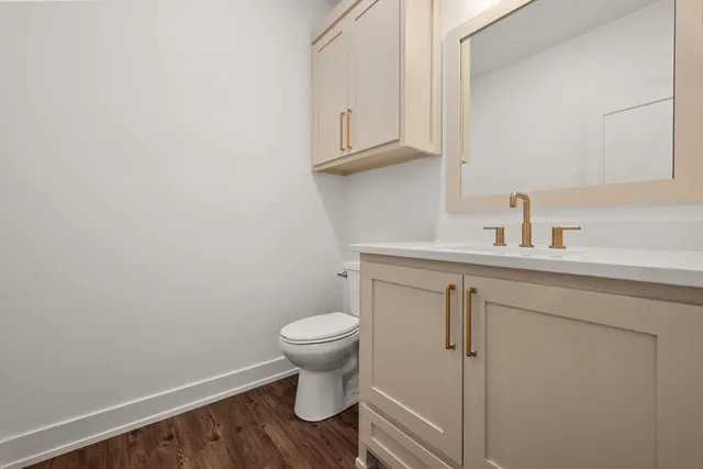 a view of kitchen with wooden floor