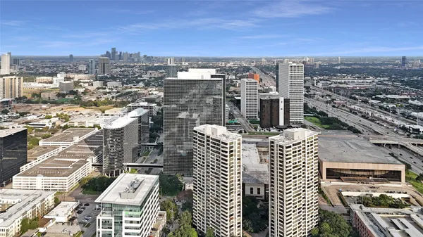 a view of a room with a large window